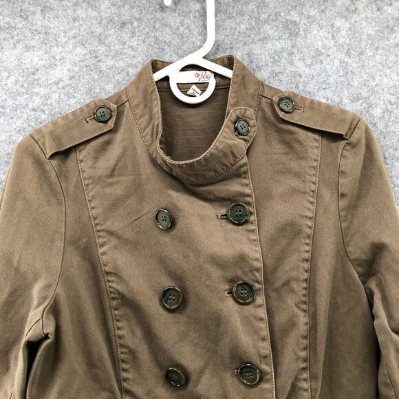 Joie Military Jacket Womens L Brown Double Breasted Cotton Khaki Utility - Picture 3 of 12